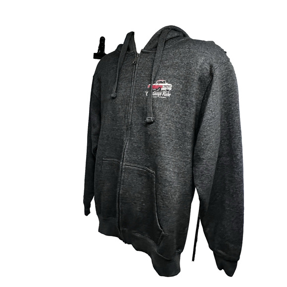 Old Guys Rule Truck Mens Charcoal Gray Zip up Hoodie Jacket Large 50/50 Cotton - Picture 3 of 8